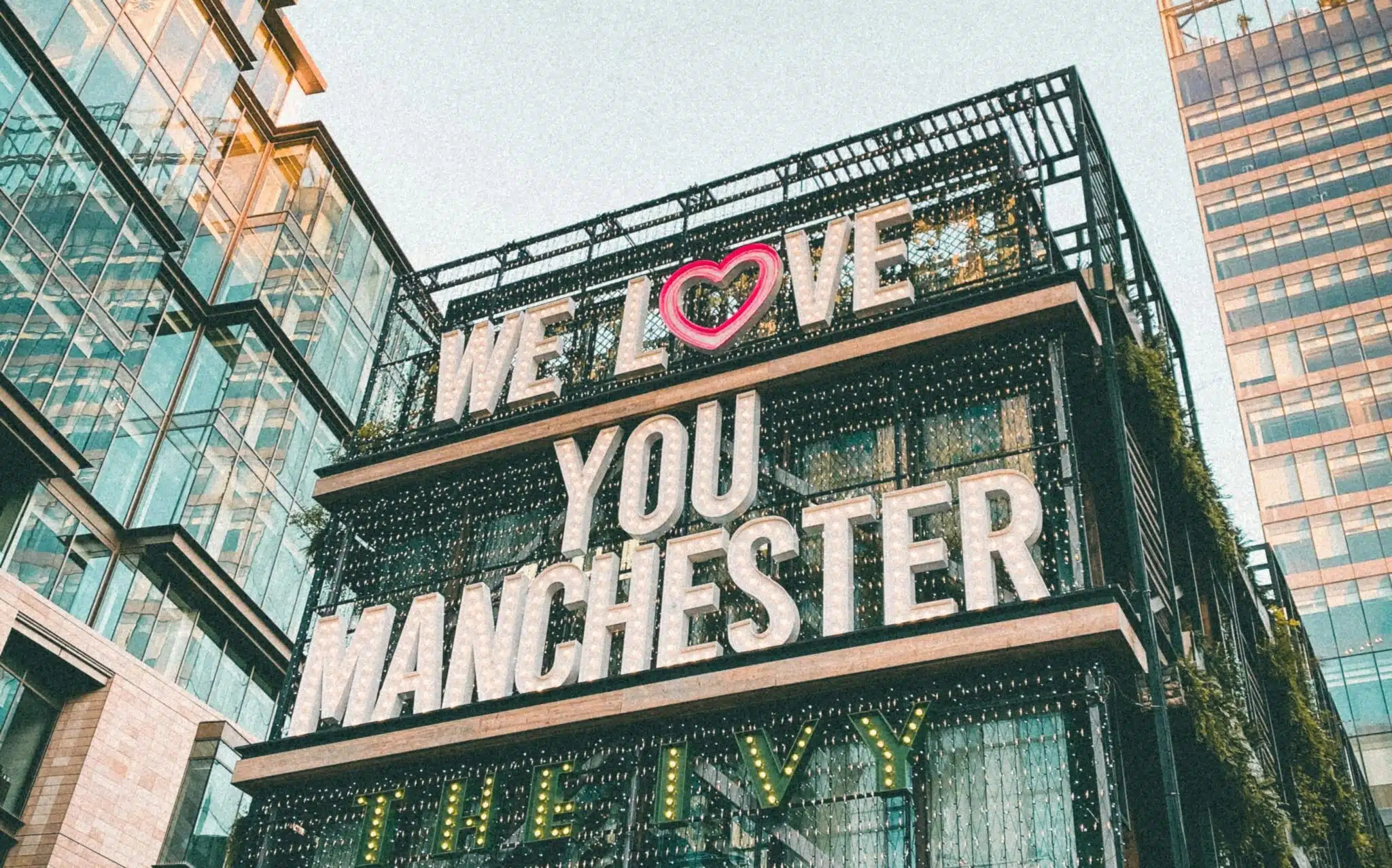 We love you Manchester building sign